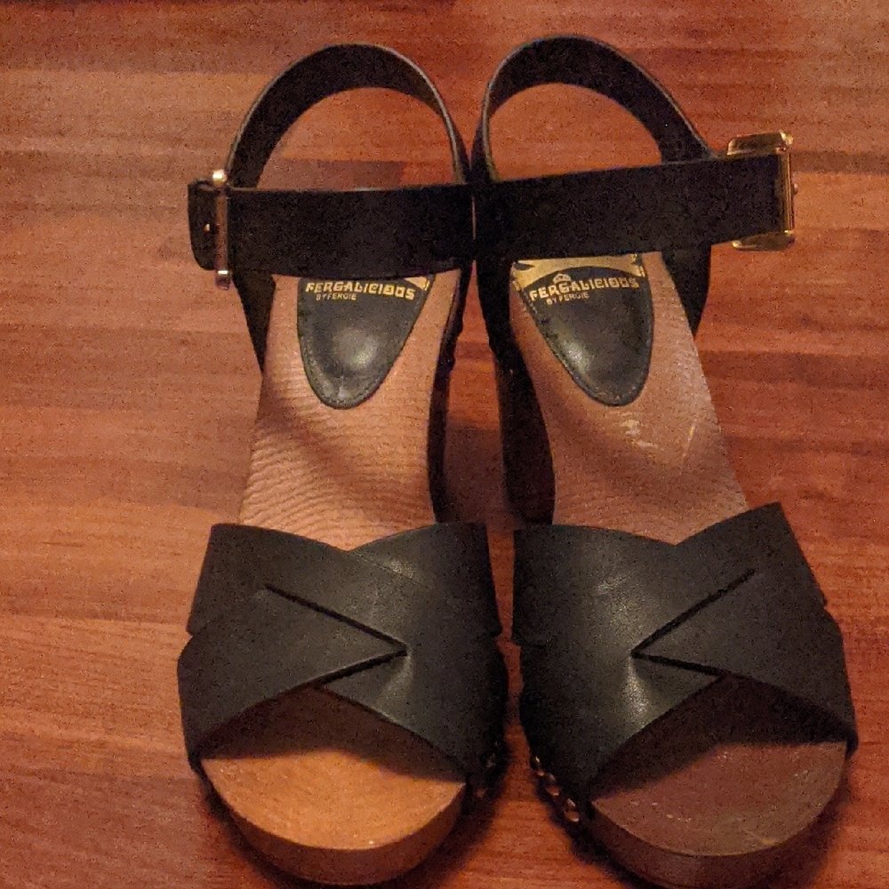 Fergalicious Black Chunky Heel Sandals